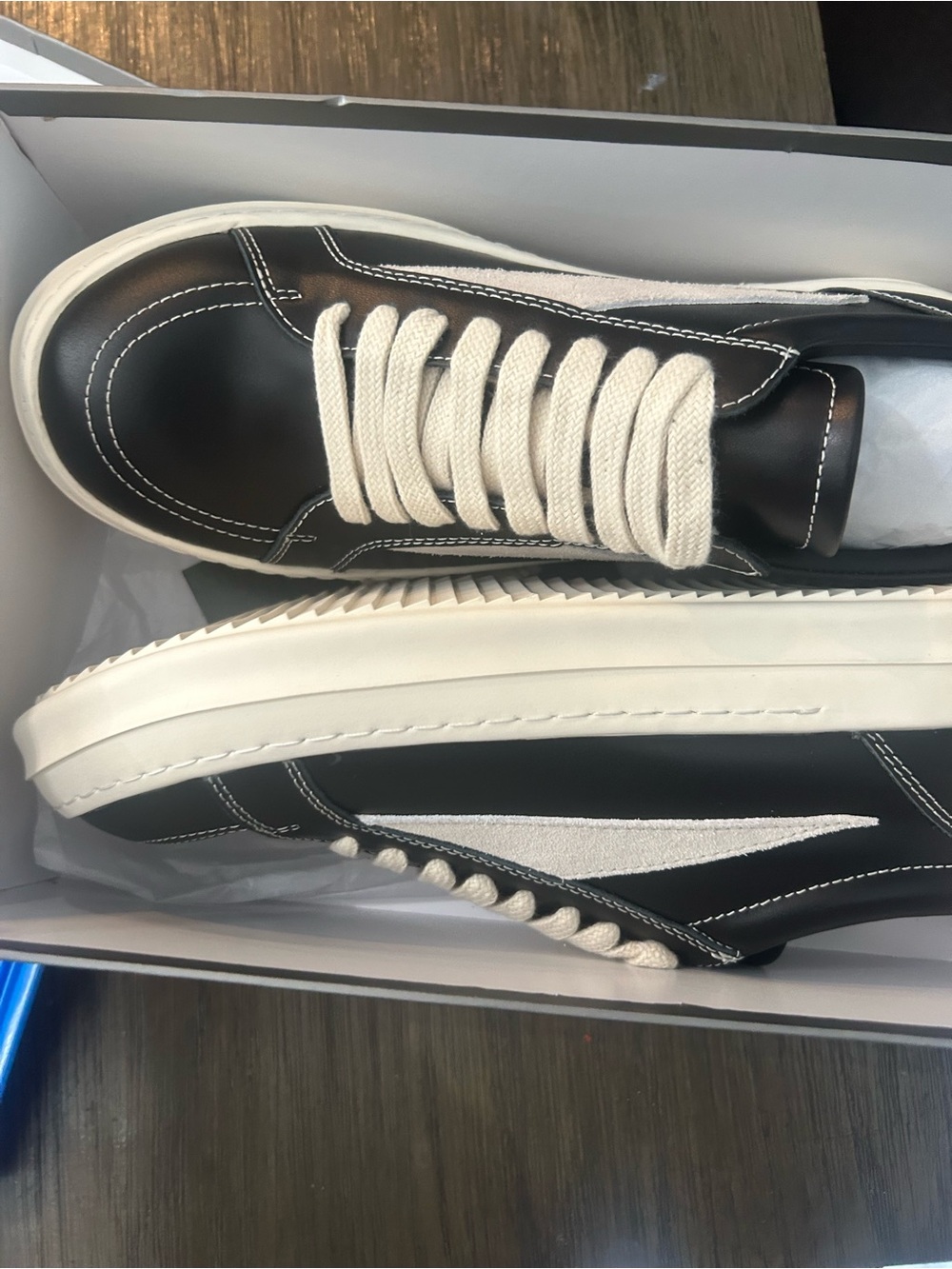 Rick Owens Black and White Low-Top Leather Sneaker open for offers